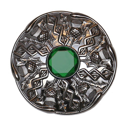 Antique Thistle Plaid Brooch - Green