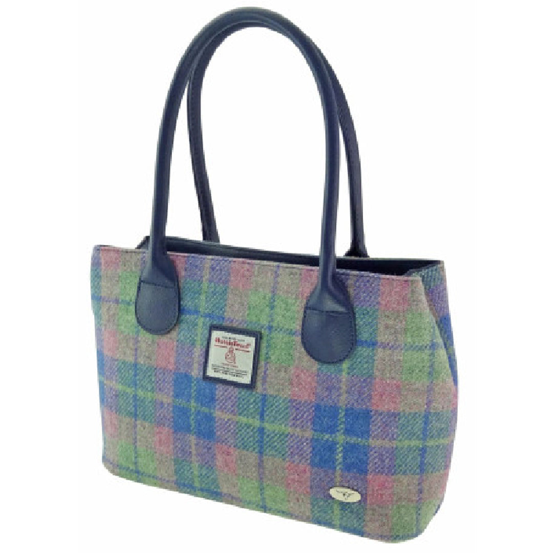 Harris Tweed Handbag Soft Blue and Pink Tartan