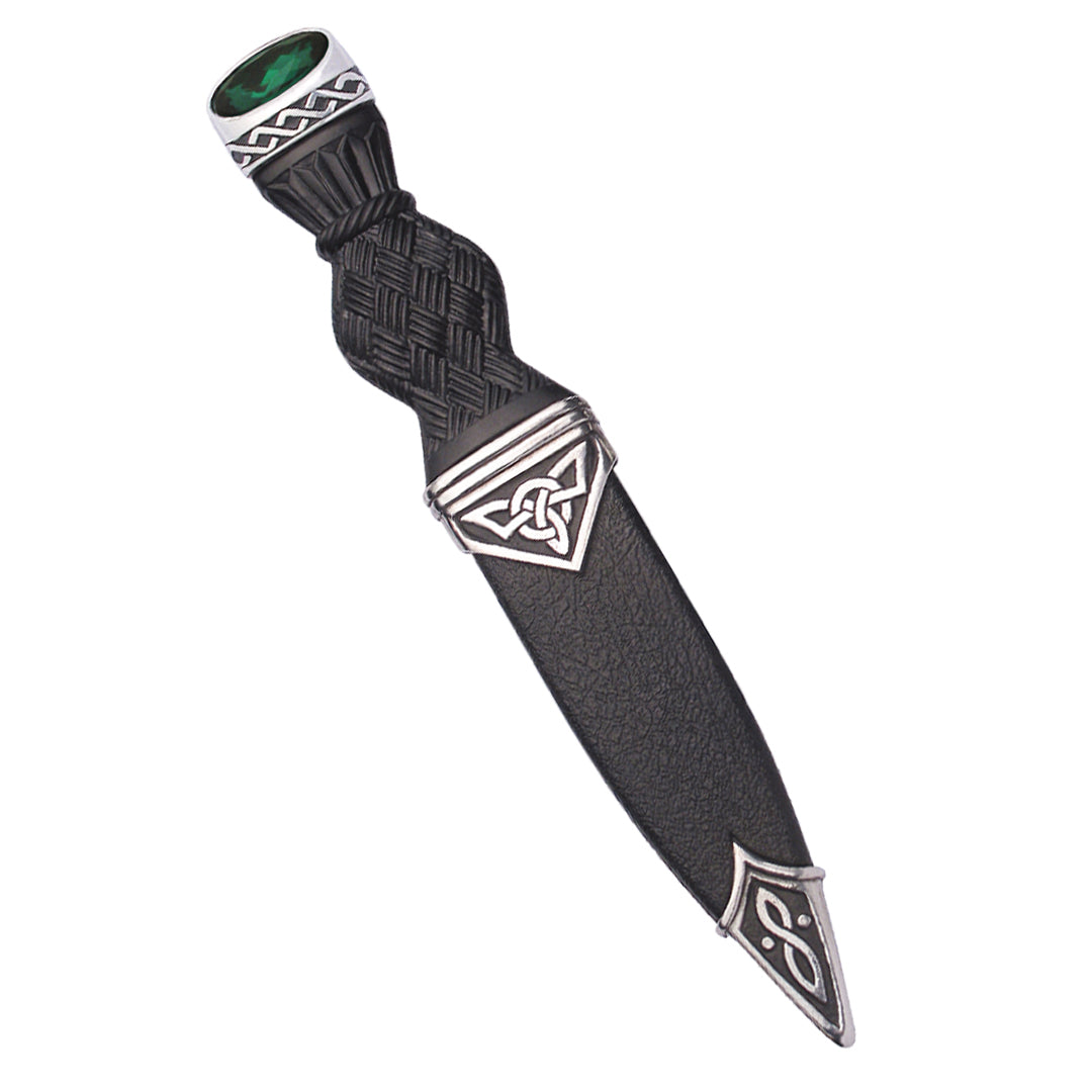 Sgian Dubh, Polished Pewter (Celtic) - Emerald Stone