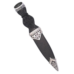 Sgian Dubh, Polished Pewter (Thistle) - Jet Black Stone