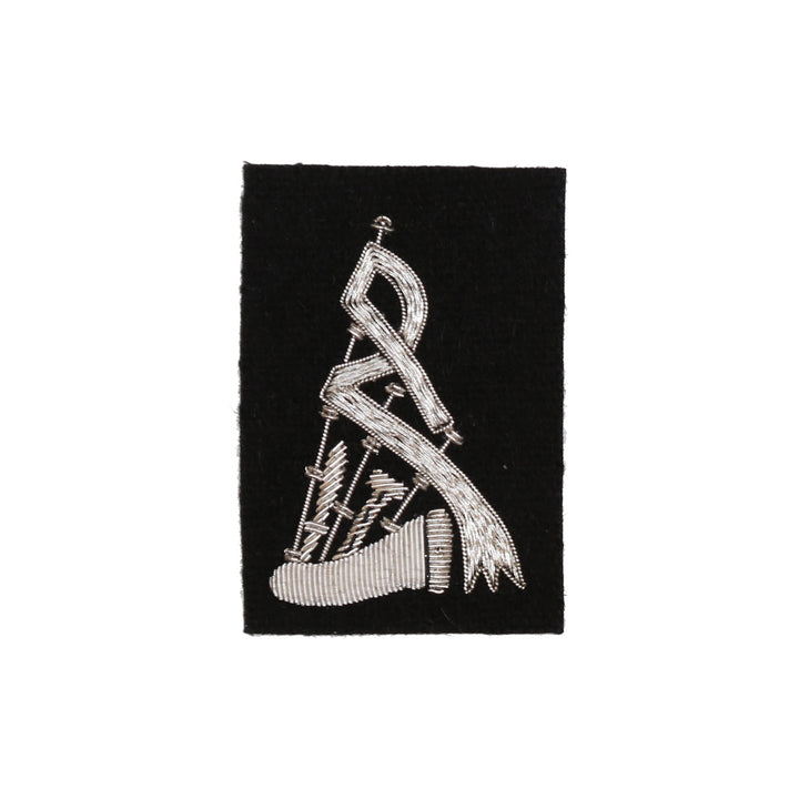 Bagpipe Patch - Small Silver on Black