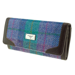 Harris Tweed Long Purse in Green and Purple Tartan