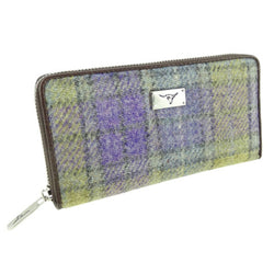 Harris Tweed Long Zip Purse Lilac and Green