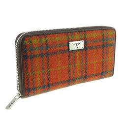 Harris Tweed Long Zip Purse Orange Check