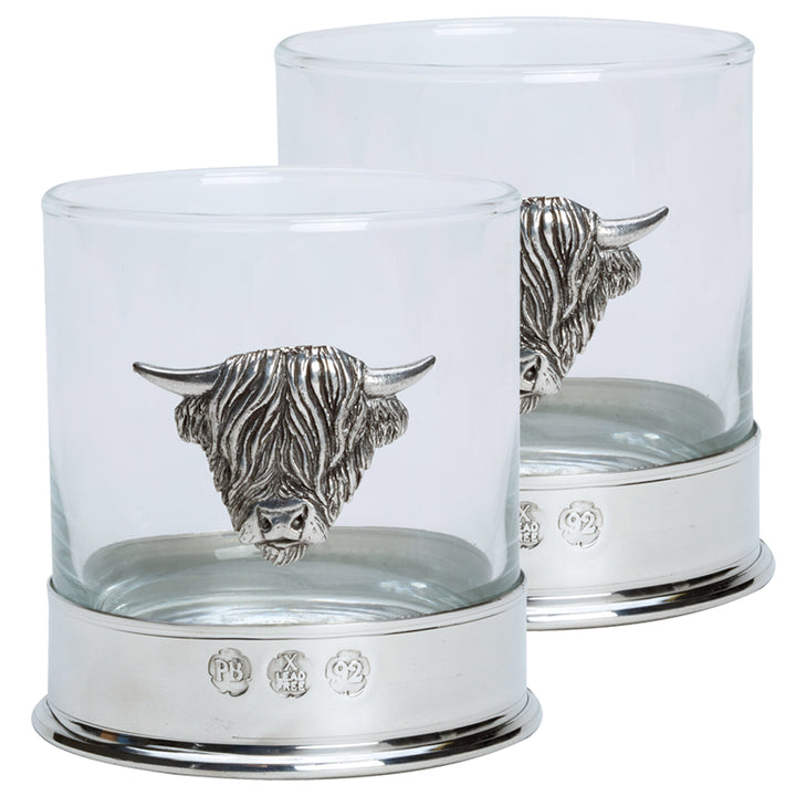 Highland Cow Pewter Whisky Glass Set (2)