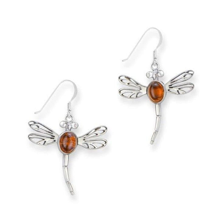 Outlander Inspired Dragonfly Silver Amber Earrings
