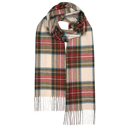 Oversized Lambswool Tartan Scarf - Stewart Dress Weathered