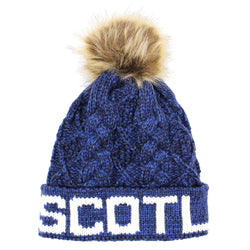 Scotland Cable Knit Bobble Toque - Blue