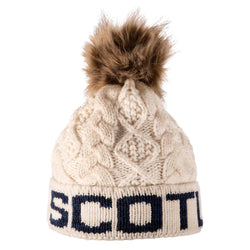 Scotland Cable Knit Bobble Toque - White