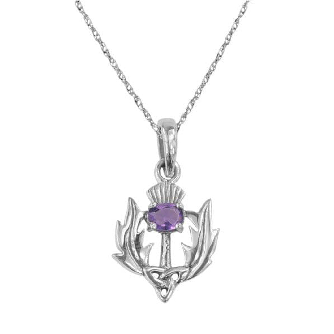 Scottish Trinity Thistle Pendant with Amethyst Colour Stone
