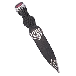 Sgian Dubh, Polished Pewter (Celtic) - Amethyst Stone