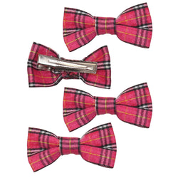 Tartan Bow Hair Clips - Pink