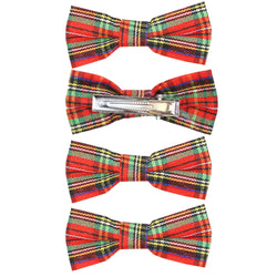 Tartan Bow Hair Clips - Red