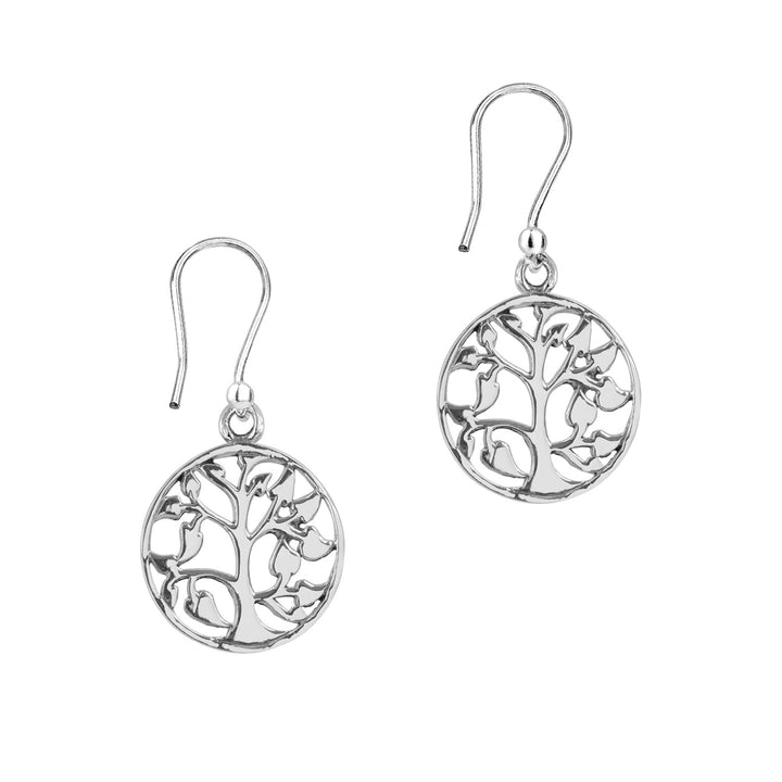 Tree of Life Silver Round Earrings