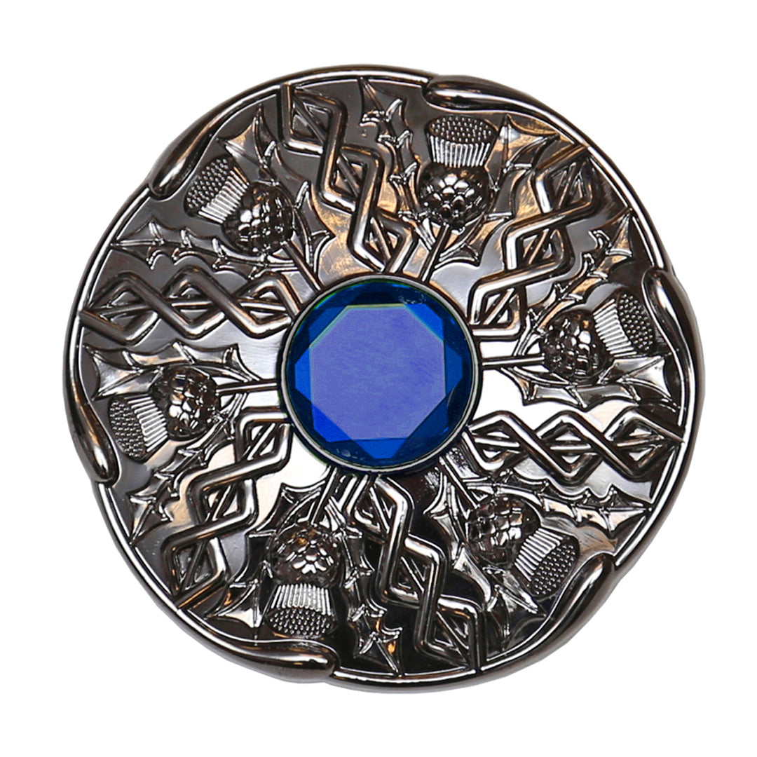 Antique Thistle Plaid Brooch - Blue