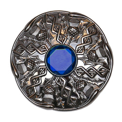 Antique Thistle Plaid Brooch - Blue
