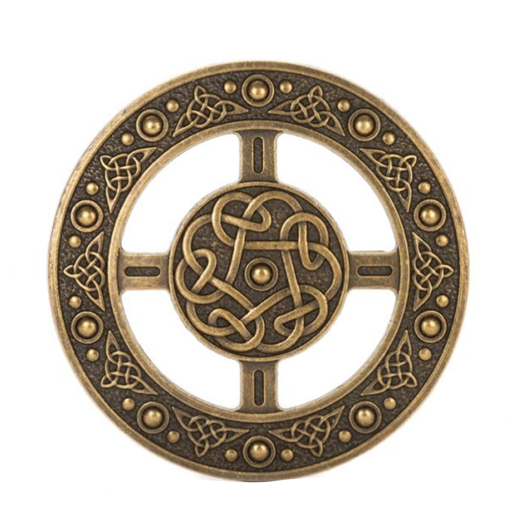 Brass Economy Plaid Brooch