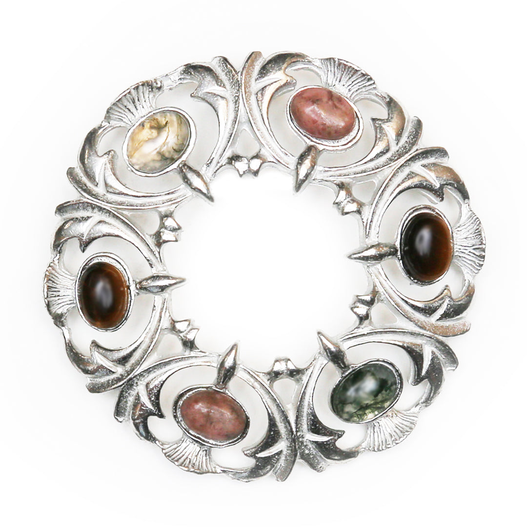 Brooch - Thistle Pewter Stone