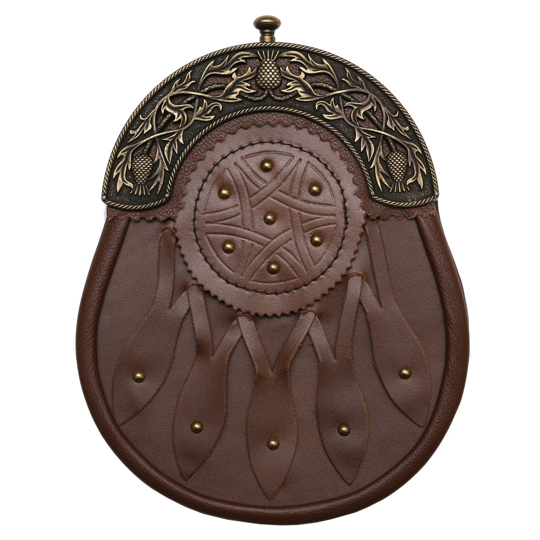 Brown Leather Brass Thistle Sporran