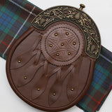 Brown Leather Brass Thistle Sporran Angle