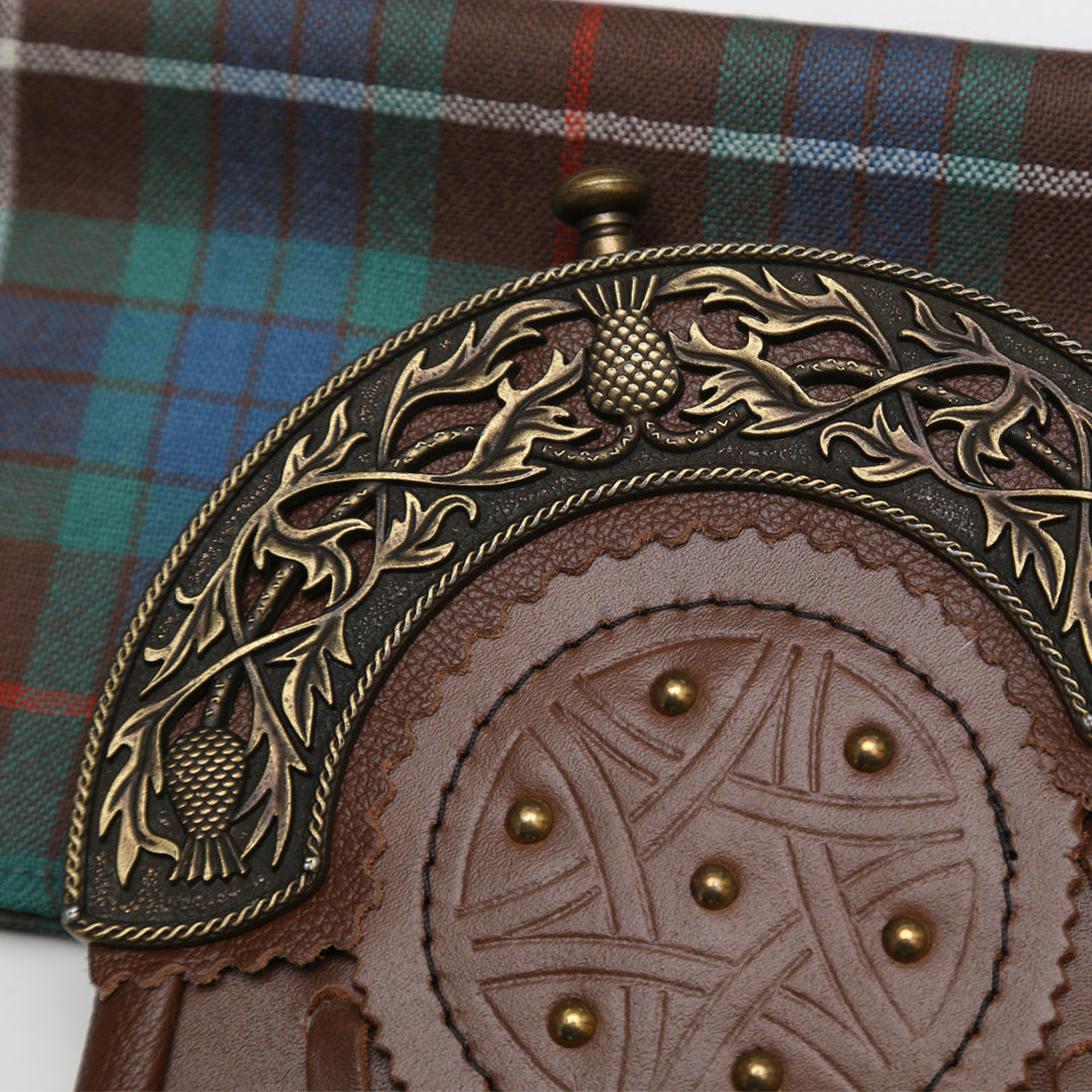 Brown Leather Brass Thistle Sporran Cantle