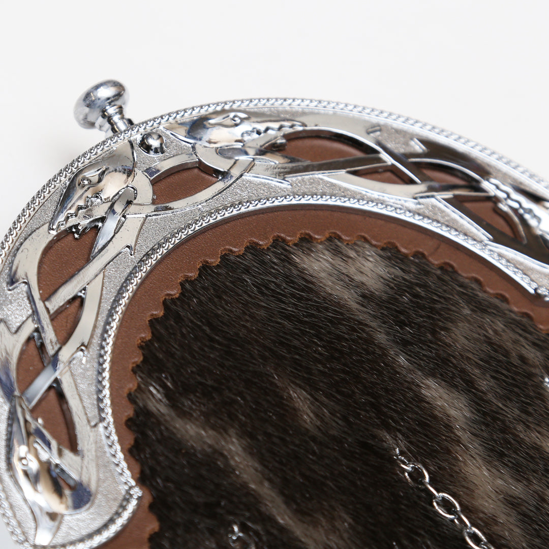 Brown Leather Chrome Serpent Sealskin Sporran Cantle