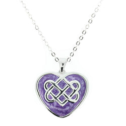 Celtic Knot Silver Plated Heart Pendant with Purple Enamel