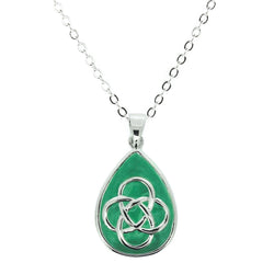 Celtic Knot Silver Plated Teardrop Pendant with Green Enamel