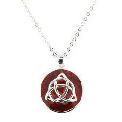 Celtic Trinity Knot Silver Plated Round Pendant with Red Enamel