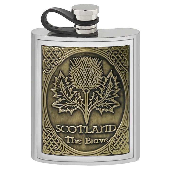 Flask - Pewter Embossed Brass Thistle Badge
