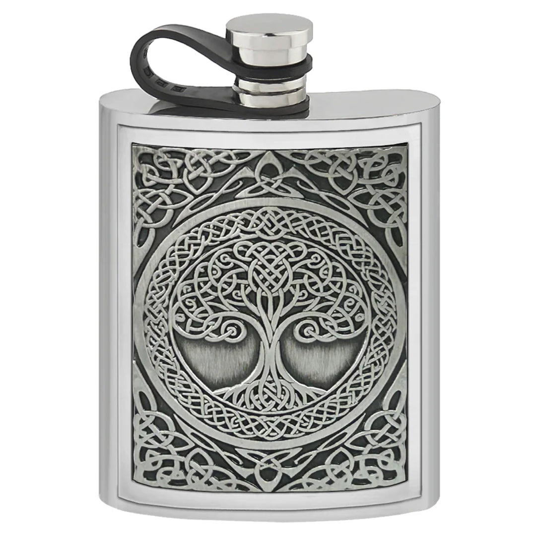Flask - Pewter Embossed Tree of Life