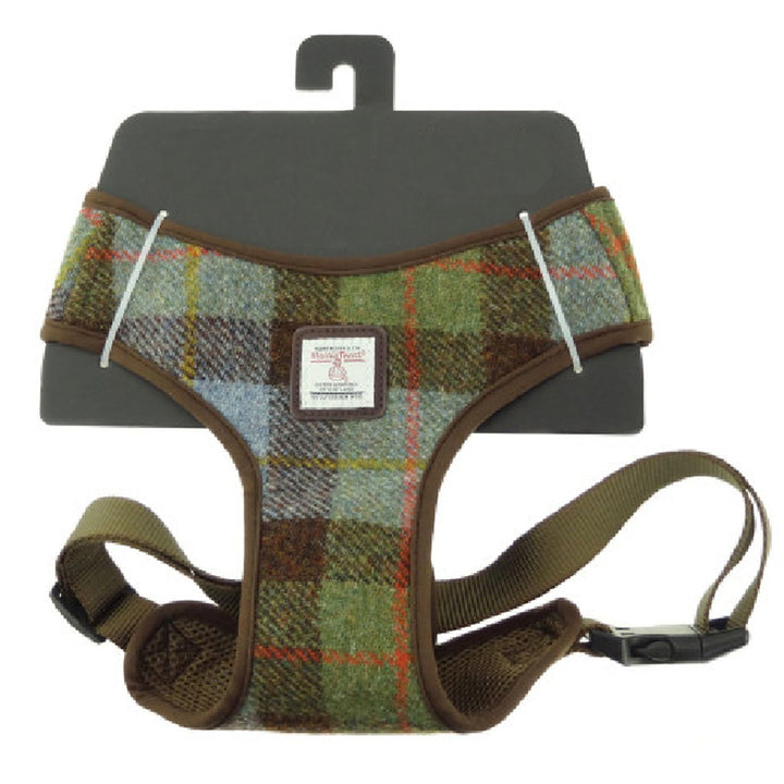 Harris Tweed Dog Harness - Green Blue Tartan