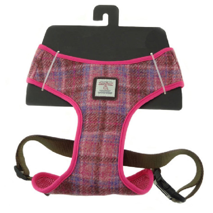 Harris Tweed Dog Harness - Pink Check