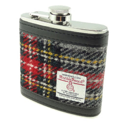 Harris Tweed Hip Flask - Red Grey Tartan