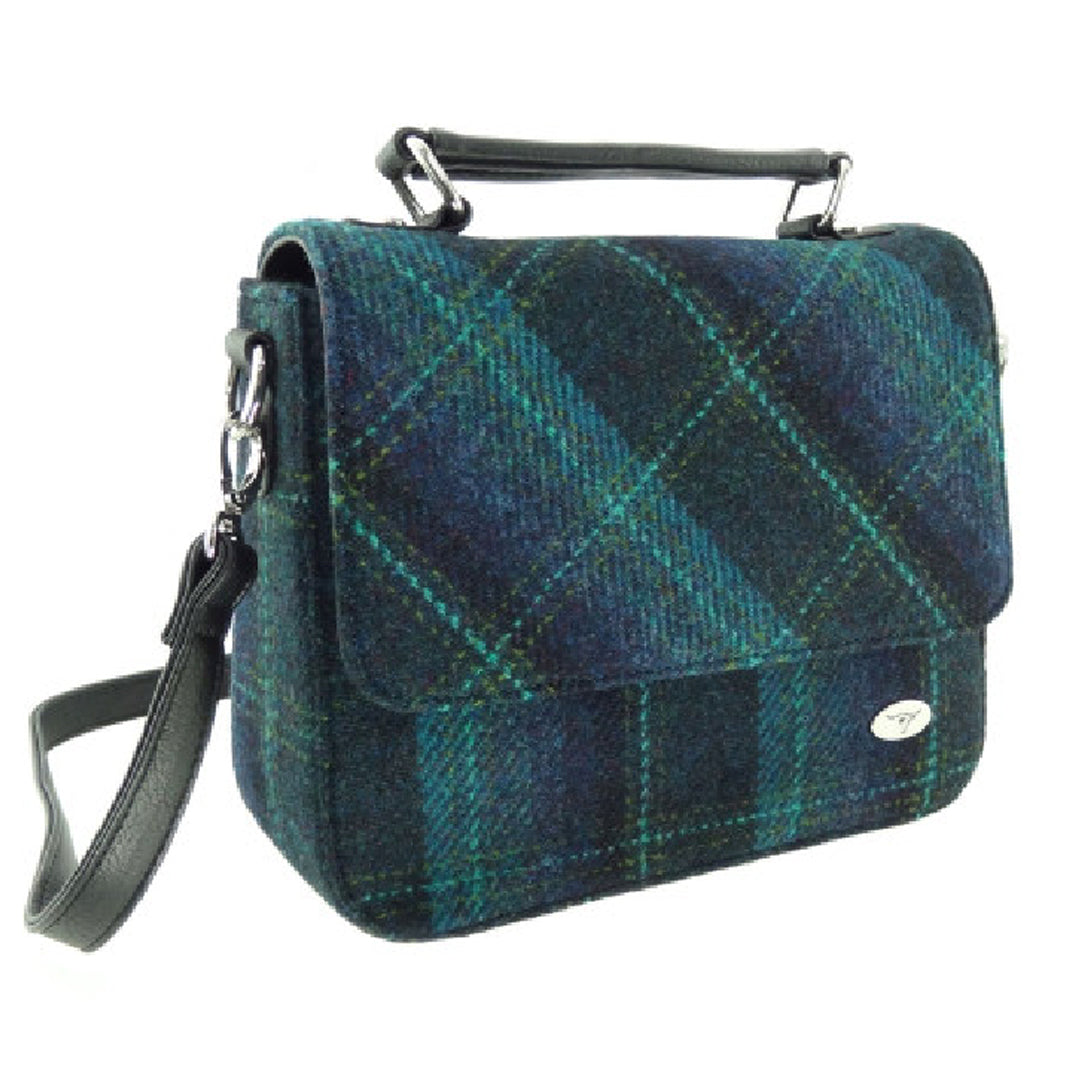 Harris Tweed Square Bag Blue and Turquoise Check