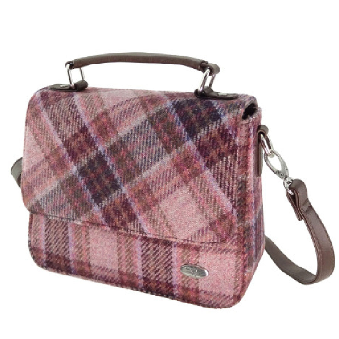 Harris Tweed Square Bag Pink and Burgundy Check