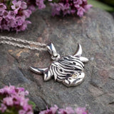 Highland Cow Silver Pendant Angle