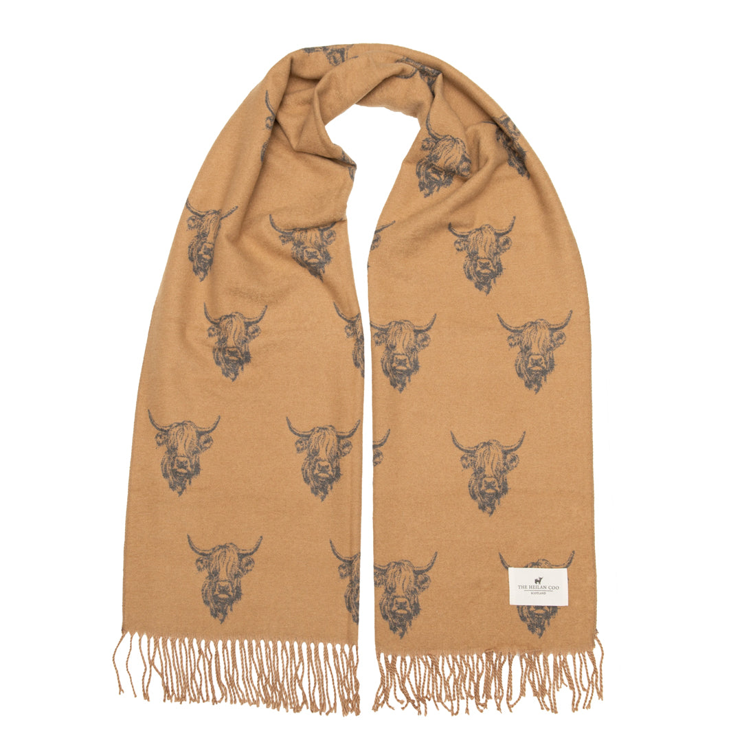 Oversized Scarf - Highland Cow Camel