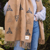 Oversized Scarf - Trinity Knot Camel Grey Worn