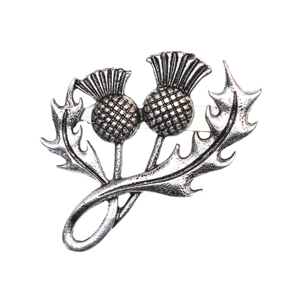 Pewter Double Thistle Brooch