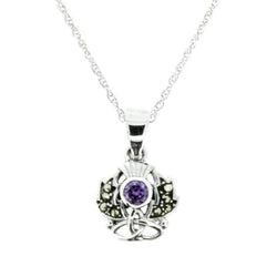 Scottish Thistle Silver Pendant Marcasite & Amethyst