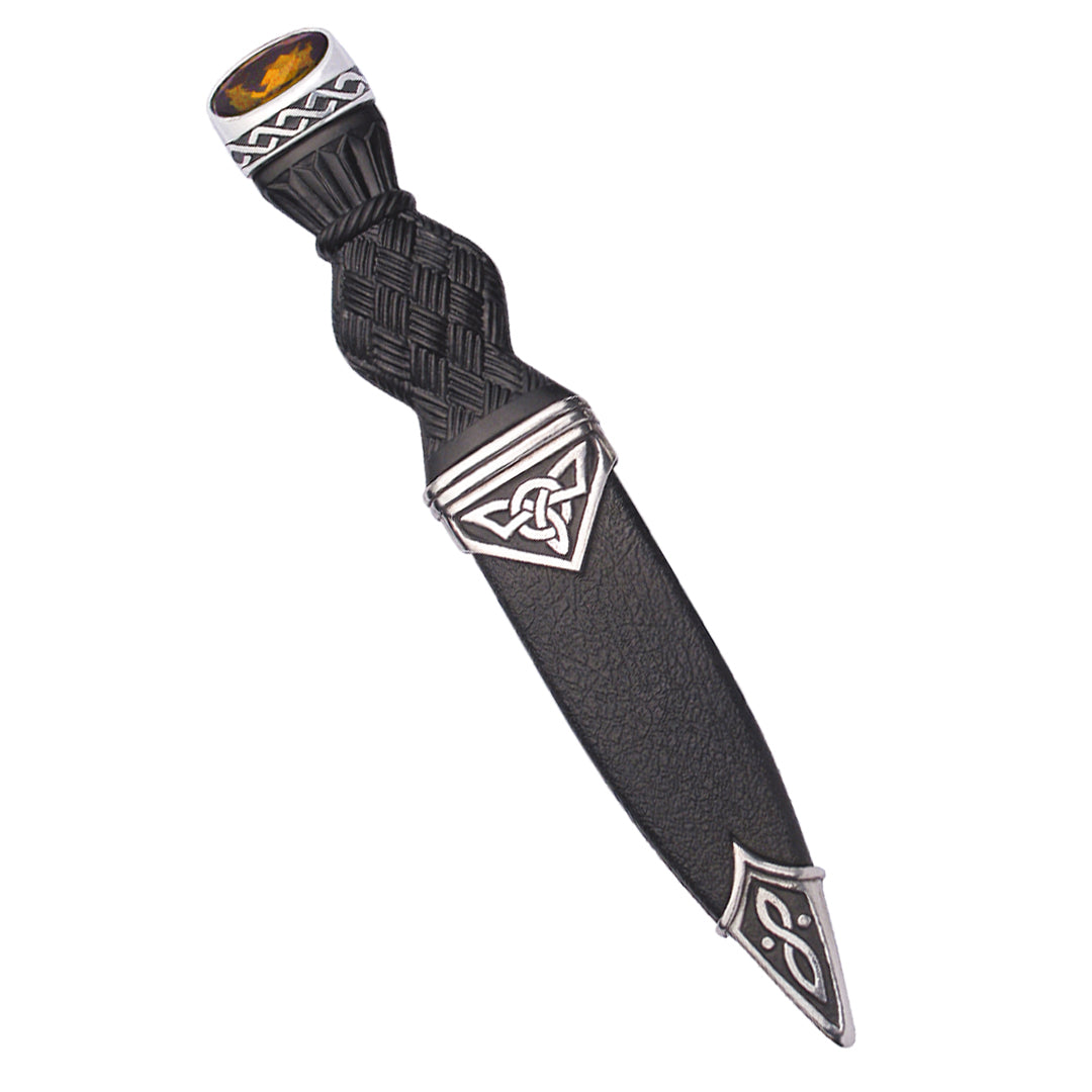Sgian Dubh, Polished Pewter (Celtic) - Cairngorm Stone