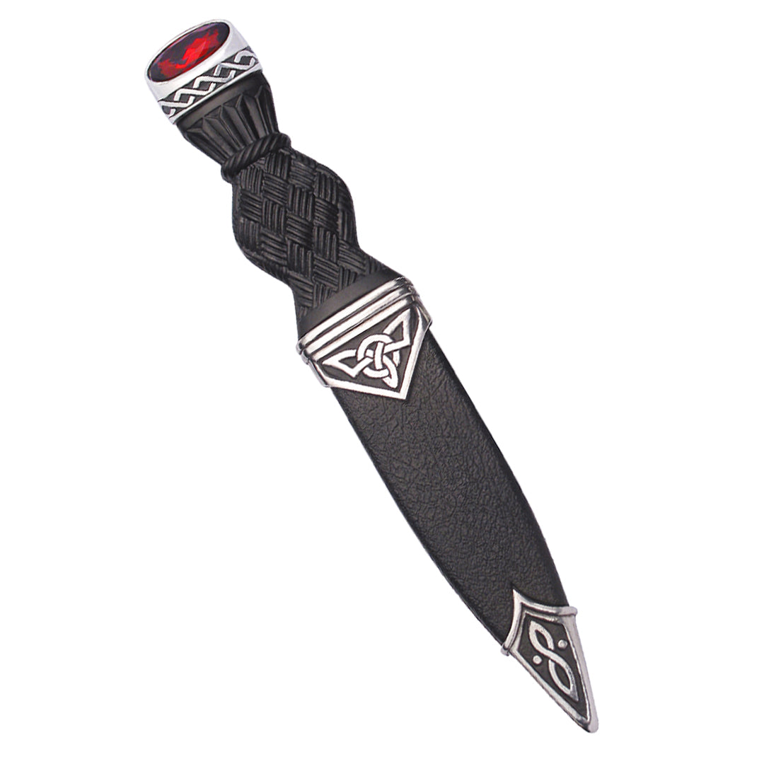 Sgian Dubh, Polished Pewter (Celtic) - Ruby Stone