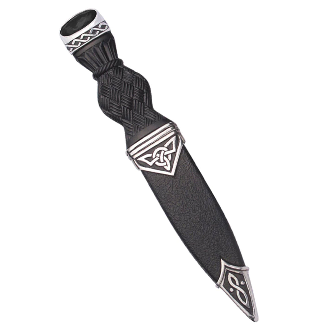 Sgian Dubh, Polished Pewter (Celtic) - Jet Black Stone