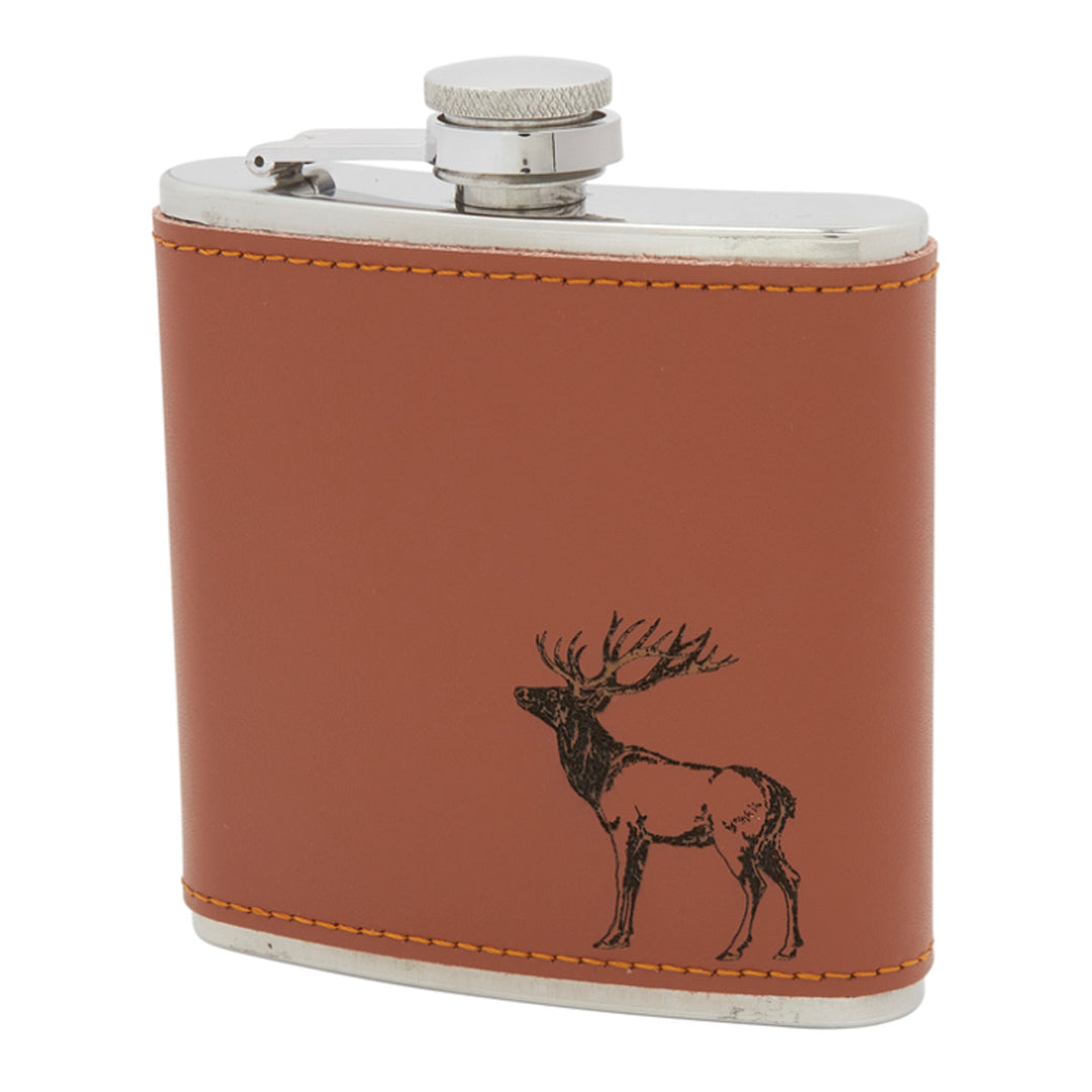 Stainless Steel Flask - Stag Tan Leather
