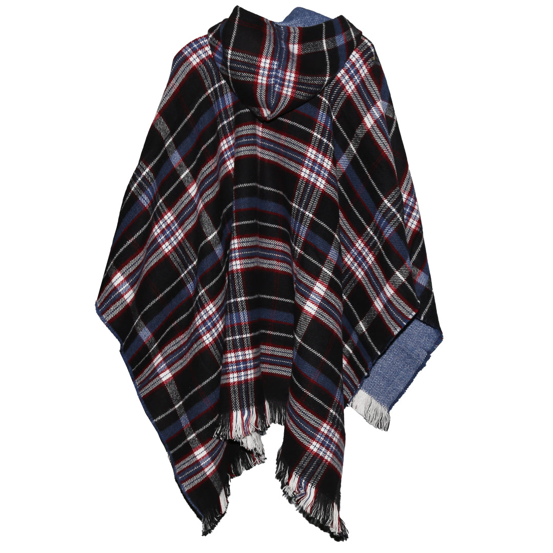 Tartan Poncho with Hood - Blue Back