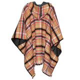 Tartan Poncho with Hood - Camel Back