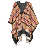 Tartan Poncho with Hood - Camel