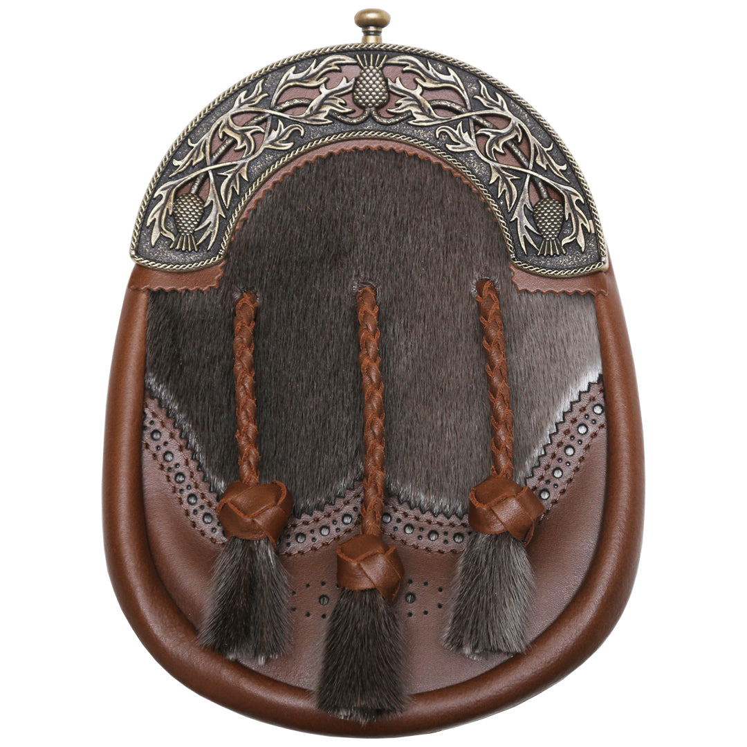 Antique Brass Brown Leather Sporran - Tartantown