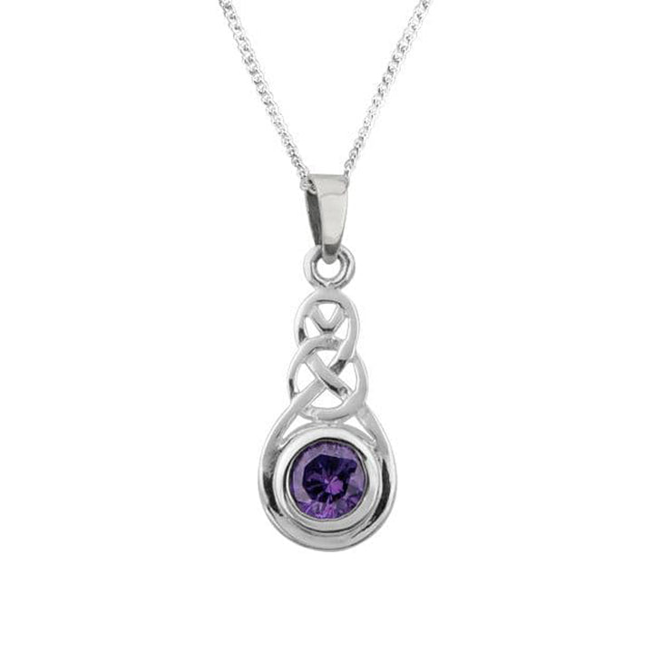 Celtic Knotwork Silver Pendant with Amethyst Colour Stone